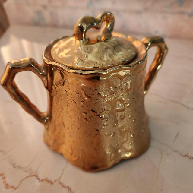 Mid-Century Modern 1960s Weeping Gold Creamer + Sugar Set 22kt Bel Terr For Sale - Image 3 of 12