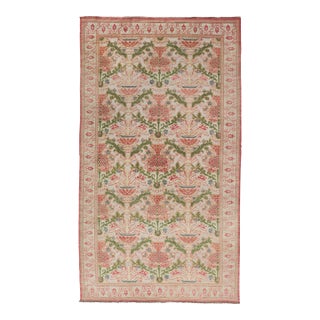 Antique Spanish Gallery Rug With Coral, Olive, and Cream Floral Design For Sale