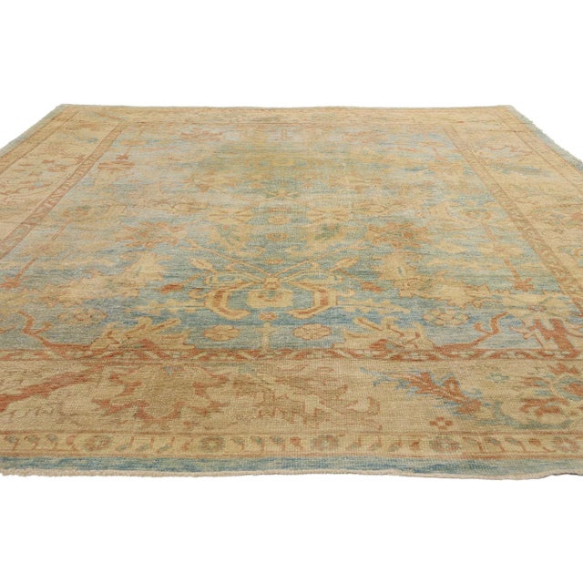 Modern Vintage Azure Turkish Oushak Rug - 09'02 X 12'11 For Sale - Image 3 of 9