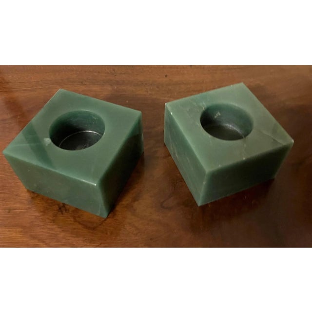 Green Agate Stone Square Display Base Block Cubes or Candlesticks - a Pair For Sale - Image 12 of 13