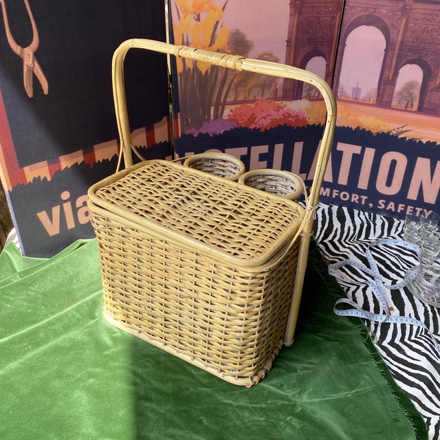Wicker Picnic Basket With Wine Holders Chairish