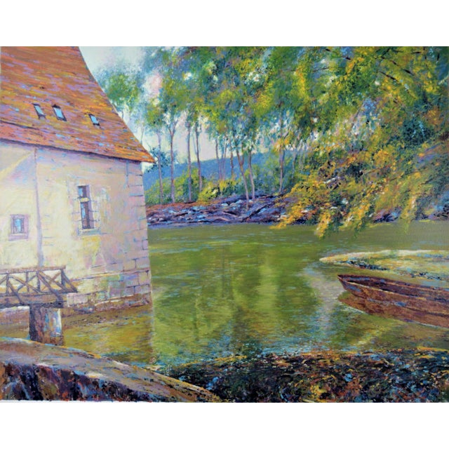 This artwork titled "Lanscape with Pond" is an original color serigraph by noted Bosnian artist Anton Sipos, b.1938. It is...