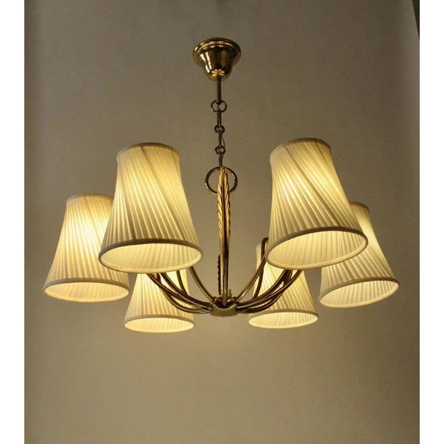 Vintage Pendant Light in Brass with Silk Shades by Josef Frank, 1955 For Sale - Image 14 of 17