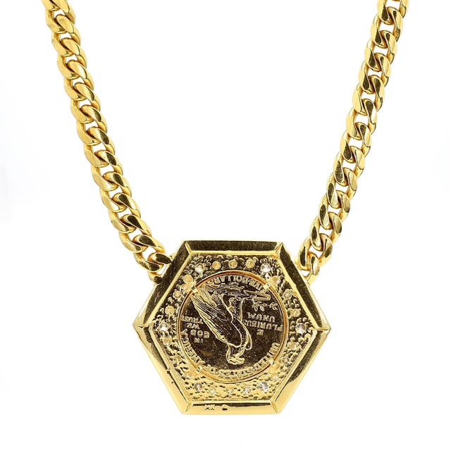 1909 Us Indian Head $5 Gold Coin Pendant Necklace, 14k Gold With Diamonds For Sale - Image 9 of 11