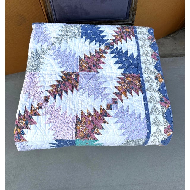 Vintage Handmade "Pineapple Pattern" Quilt For Sale - Image 9 of 9