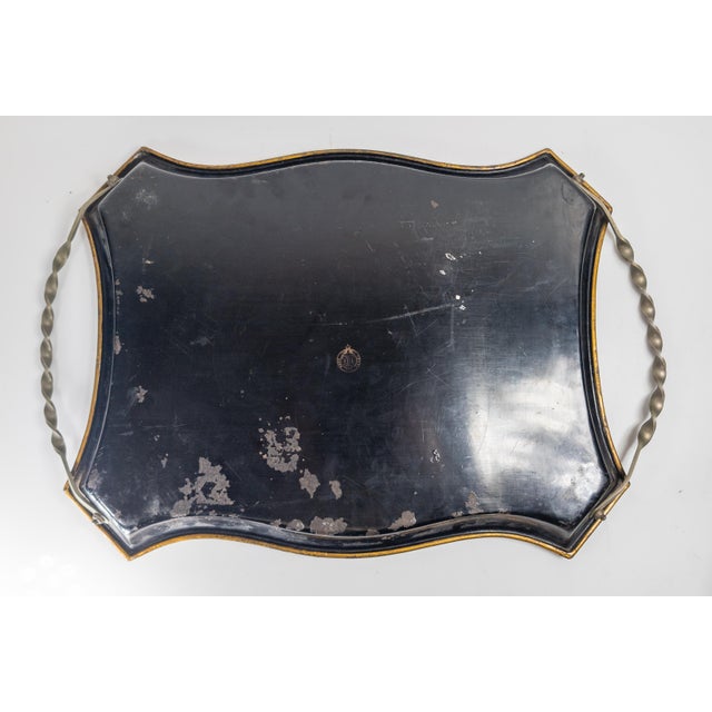 19th Century English Victorian Tole Metal Serving Tray With Mother of Pearl and Faux Grain Design For Sale - Image 17 of 18