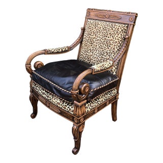 Genuine Robb & Stucky Cheetah & Leather Desk Chair For Sale