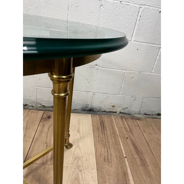 Labarge Vintage Neoclassical Brass and Beveled Glass Gueridon Side Table For Sale - Image 4 of 8