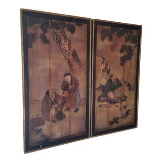 A Set of Extra Large Antique Chinese Painting on Wood Panels For Sale