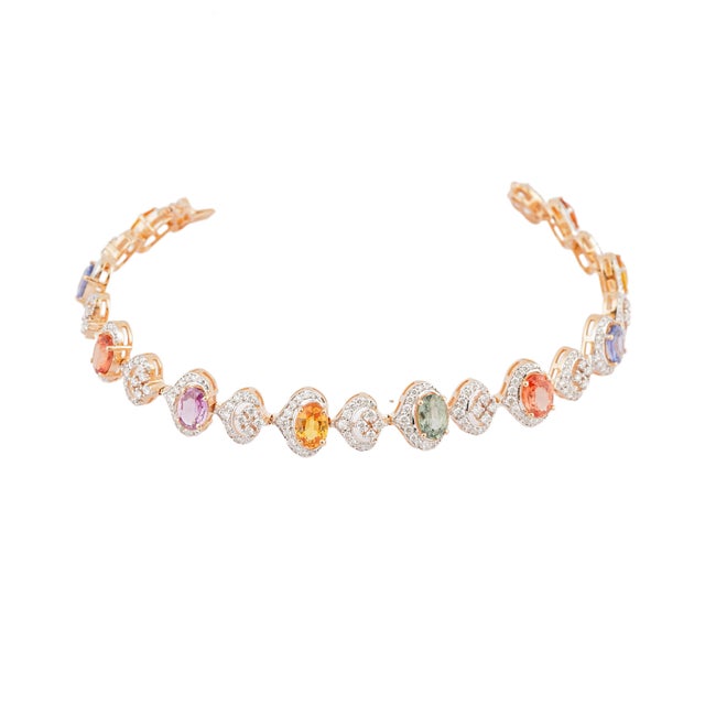 Natural diamond 2.41cts & multi sapphire 8.56cts bracelet in 18k gold For Sale - Image 18 of 18