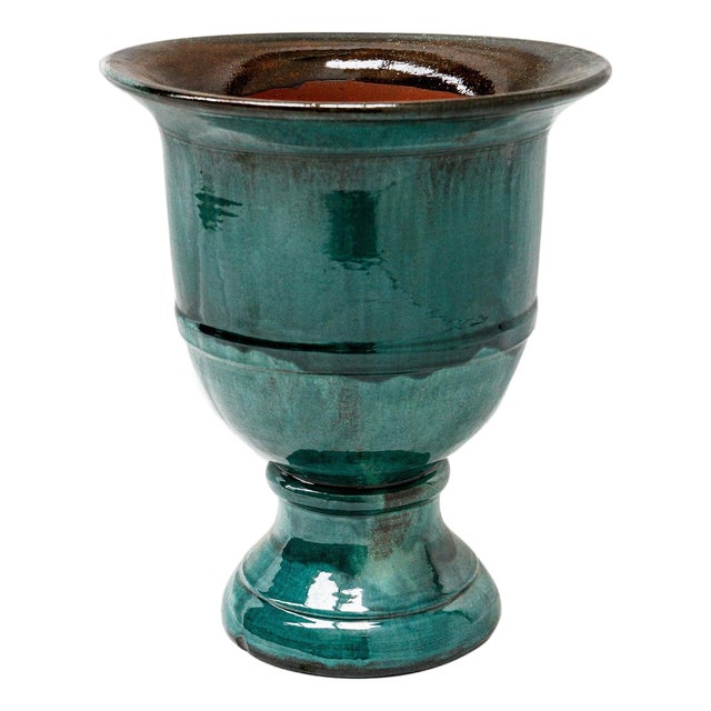 Ceramic Anduze Jar in Petrol Glaze For Sale