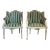 1900s Antique Carved Chairs With Green Stripe Fabric, a Pair For Sale
