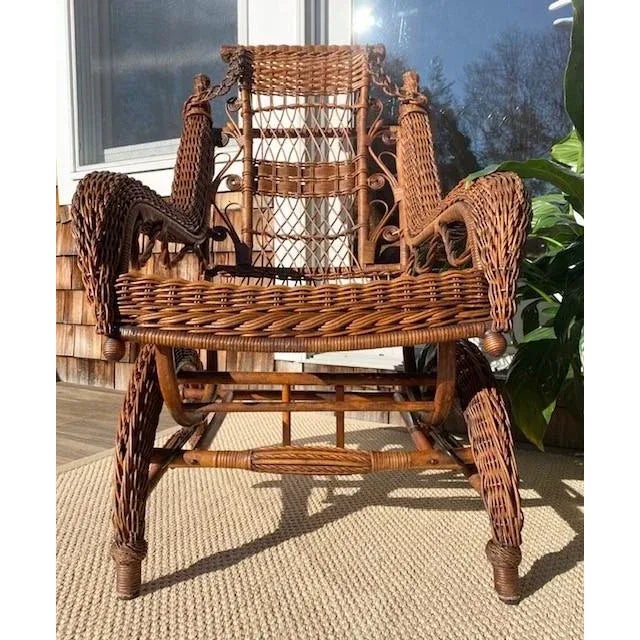 Heywood-Wakefield A Pair of American Antique Woven Wicker Rocking Chairs For Sale - Image 4 of 12