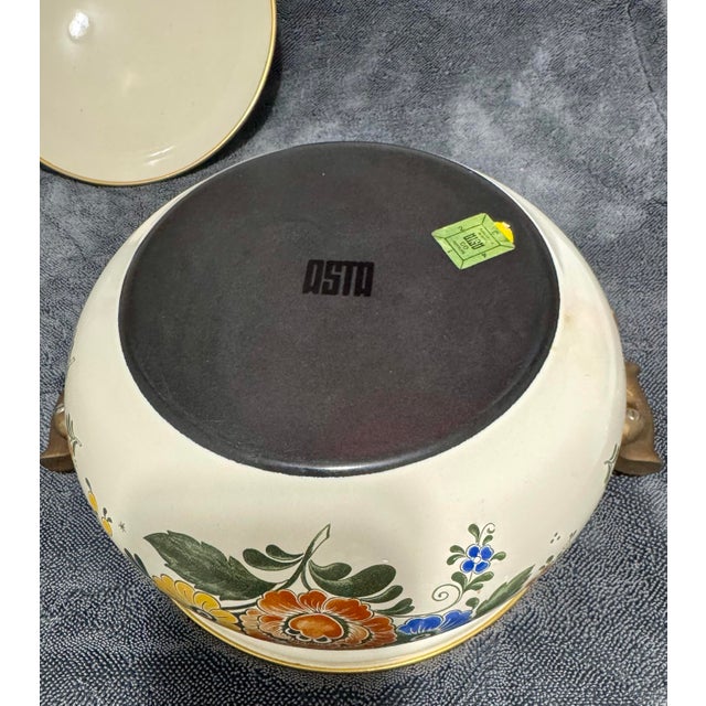 Rustic European Vintage Asta Enamelware 2 Qt Dutch Oven Old Amsterdam Floral Casserole Pot Lid For Sale - Image 3 of 12