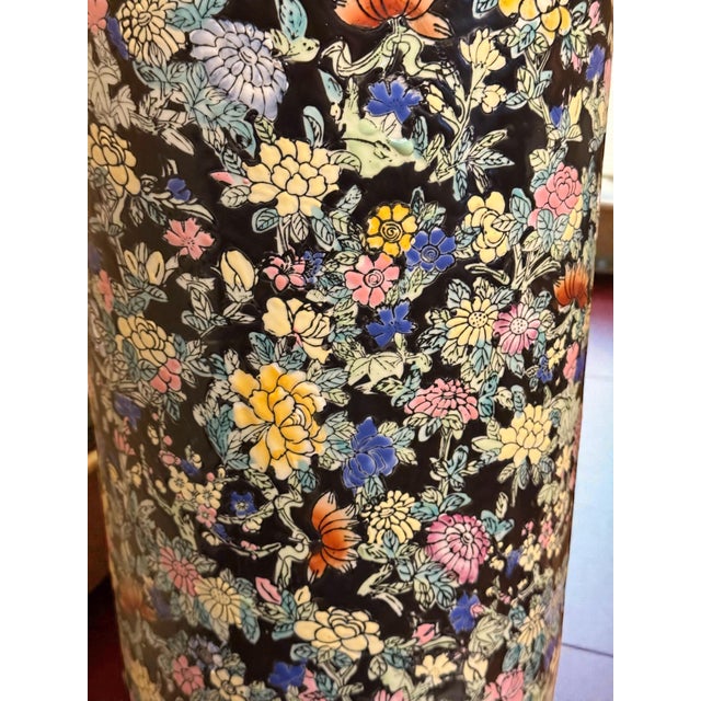 1890's Chinese Export Floral Palette Porcelain Umbrella/Stick Stand For Sale - Image 4 of 8