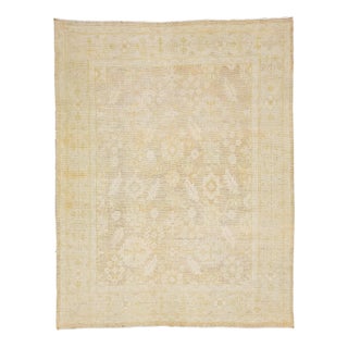 2020s Turkish Antique Style Oushak Wool Rug Beige Handmade With Allover Motif For Sale