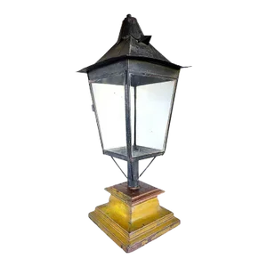 Late 19th Century English Black Toleware & Glass Post Lantern on Painted Teak Base