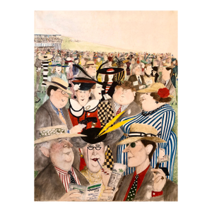 Sue Macartney SnapeRare Large Original British Illustration Art Watercolor Painting "Horse Races", c.1986