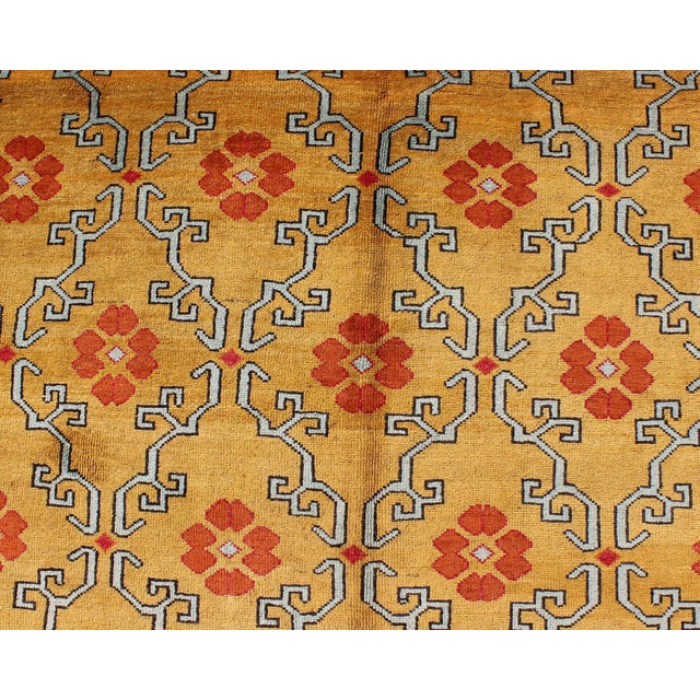 Mid 20th Century Vintage Turkish Rug With Modern Design in Bright Yellow, Tangerine and L. Blue 5'0" X 10'11" For Sale - Image 5 of 7