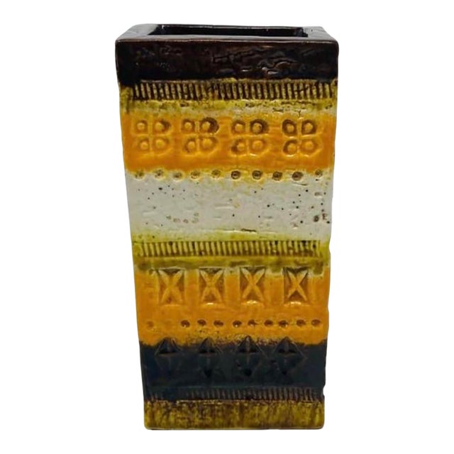 Aldo Londi for Bitossi Rectangular Vase in Hard to Find Mustard and Brown For Sale