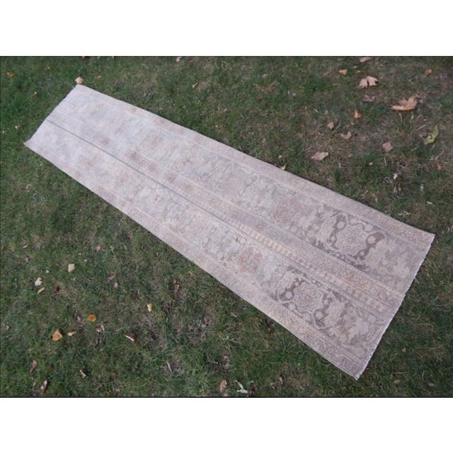 Vintage Distressed Oushak Runner 2′ × 8′4″ For Sale - Image 12 of 13