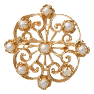 14KY Cultured Pearl Openwork Swirl Pin For Sale