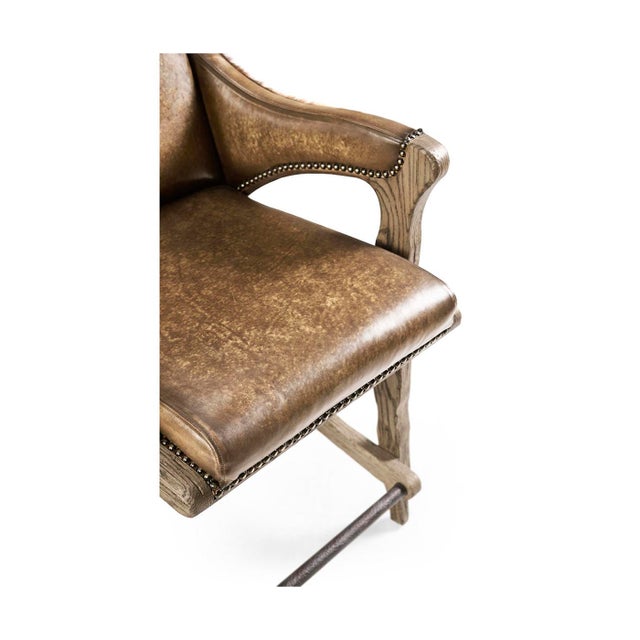 Rustic Western Leather & Hide Counter Stool For Sale - Image 9 of 9