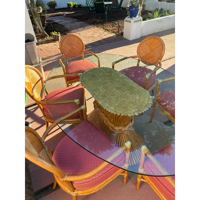 Classic McGuire Attributed Sheaves of Wheat Table and 6 McGuire Chairs For Sale In Los Angeles - Image 6 of 9