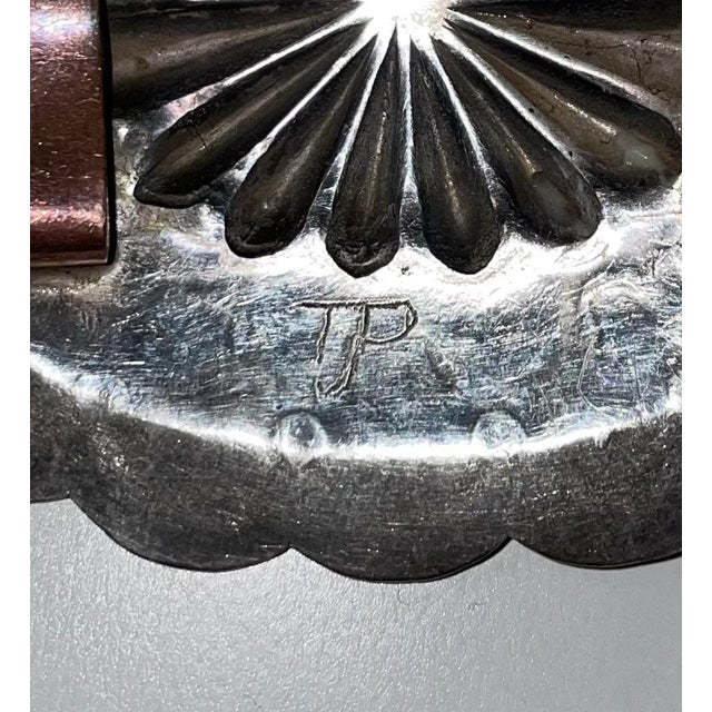 Native American Mid 20th Century Antique Navajo Silver With Turquoise Belt Buckle, Signed For Sale - Image 3 of 3