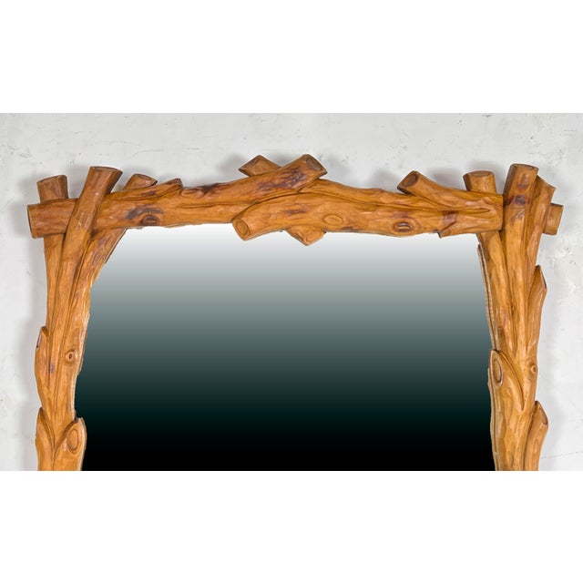 Rustic C. 1940s Carved Wood Black Forest Style Mirror, Made in Italy For Sale - Image 3 of 6