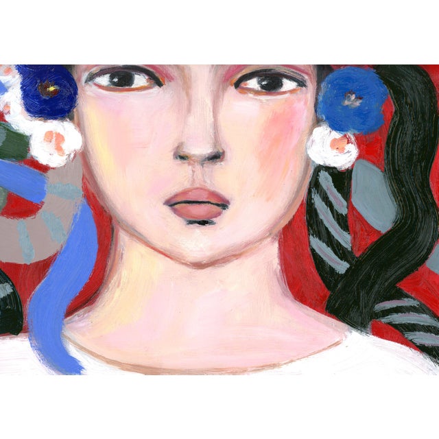 Medusa, Inspired Frida, Vintage Style Mid Century Modern Oil Portrait by Alexandra Swistak For Sale - Image 4 of 6