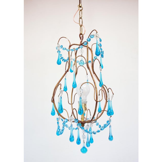 Metal Italian Chandelier with Turquoise Blue Drops, 1960 For Sale - Image 7 of 8