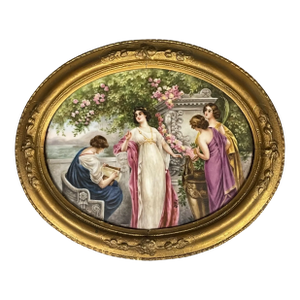 Sevres Porcelain Painting of a Group Set in a Ornate Frame
