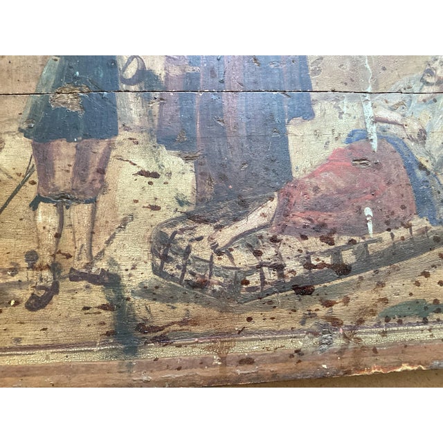 Red Antique 18th Century European Oil Painting on Wood – Warriors & Clergy Scene, 20” × 12” For Sale - Image 8 of 12