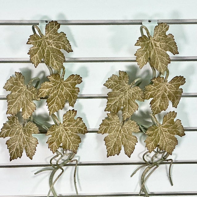 1950s Vintage Italian Rustic European Tole Leaf Candle Sconces - A Pair. For Sale - Image 12 of 13