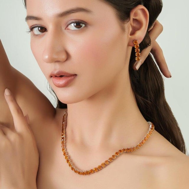 Gemstone Bling Citrine Tennis Necklace & Bracelet Set in 925 Sterling Silver, 3 Pieces For Sale - Image 7 of 14