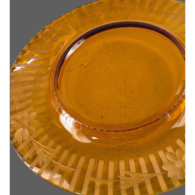 Vintage Depression Glass Amber Wheel Cut Floral Dishes - Set of Four For Sale - Image 9 of 11