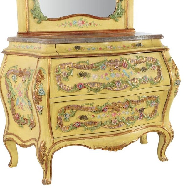 Venetian Floral Polychromed Marble Top Dresser With Trumeau Mirror C1930 For Sale - Image 11 of 14