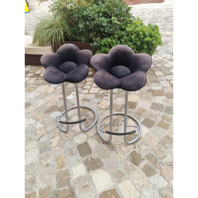 Metal and velvet stools, postmodern design pieces, famous Japanese designer Masanori Umeda This piece is attributed to the...