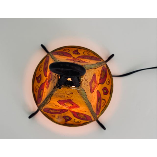 Metal Vintage Moroccan Hand Made Leather Wrought Iron Hanna Dyes Table Accent Lamp For Sale - Image 7 of 11
