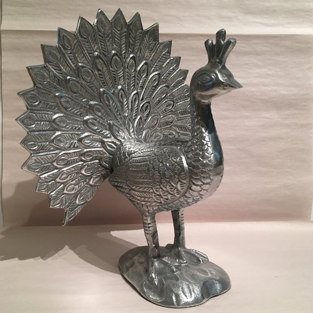 Large Silver Peacock Figurine Chairish