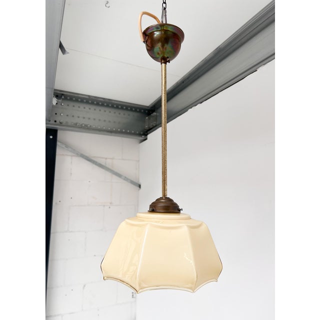 Vintage Art Deco Hanging Lamp in Curved Glass, 1930s For Sale - Image 10 of 15