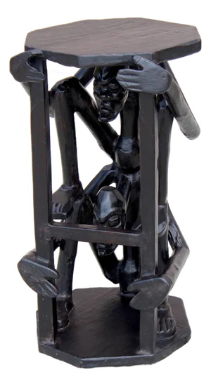 Vintage African Figural Side Table – Hand-Carved Sculptural Pedestal, Tribal Art Accent Table, Dark Hardwood