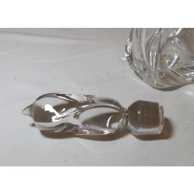 Vintage Hand Blown Made Signed Daum Swirled Clear Crystal Decanter Glass Bottle For Sale - Image 10 of 12