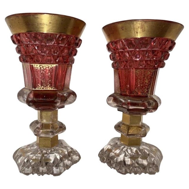 Bohemian Ruby Cut-to-Clear Gilt Glass Goblets from Moser, 1840, Set of 2 For Sale - Image 18 of 18