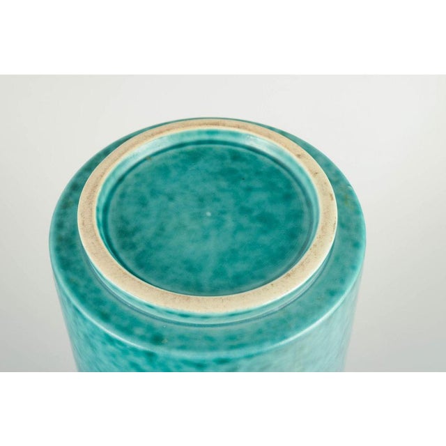 Vintage Turquoise Glazed Stoneware Vase by Wilhelm Kåge for Gustavsberg, 1940s For Sale - Image 4 of 5
