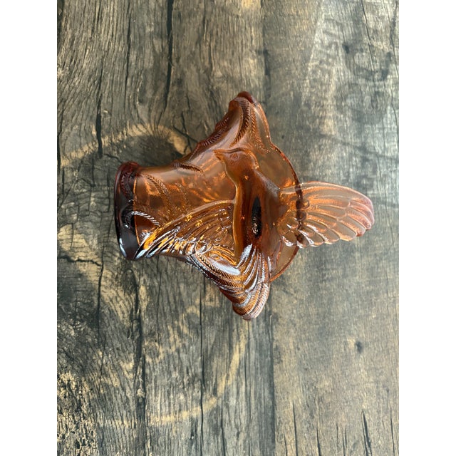 1970s Vintage Tiara Indiana Glass "Empress Bird of Paradise" Peach/Amber Glass Basket For Sale - Image 5 of 5