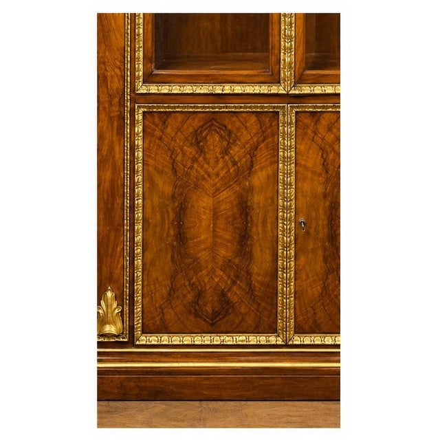 1980s Large Walnut and Gilded Wood Bookcase, Italy, 1980s For Sale - Image 5 of 8