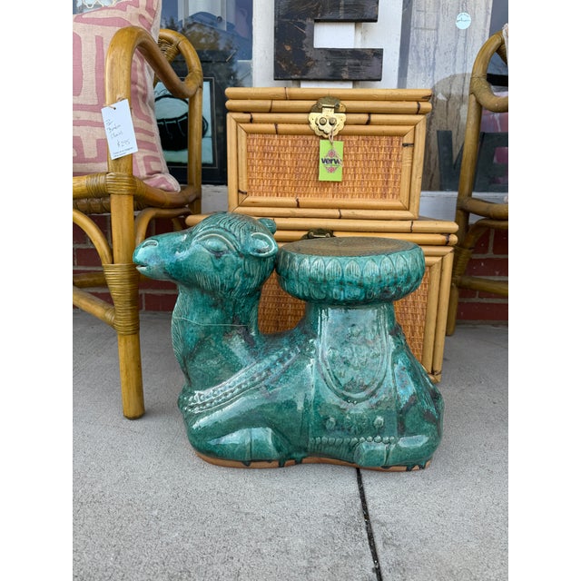 Ceramic Turquoise Terracotta Camel Garden Stool For Sale - Image 7 of 7