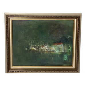 Mid-Century Modernist Impressionist Oil Painting by Linda Mikhael – Villa by the Sea